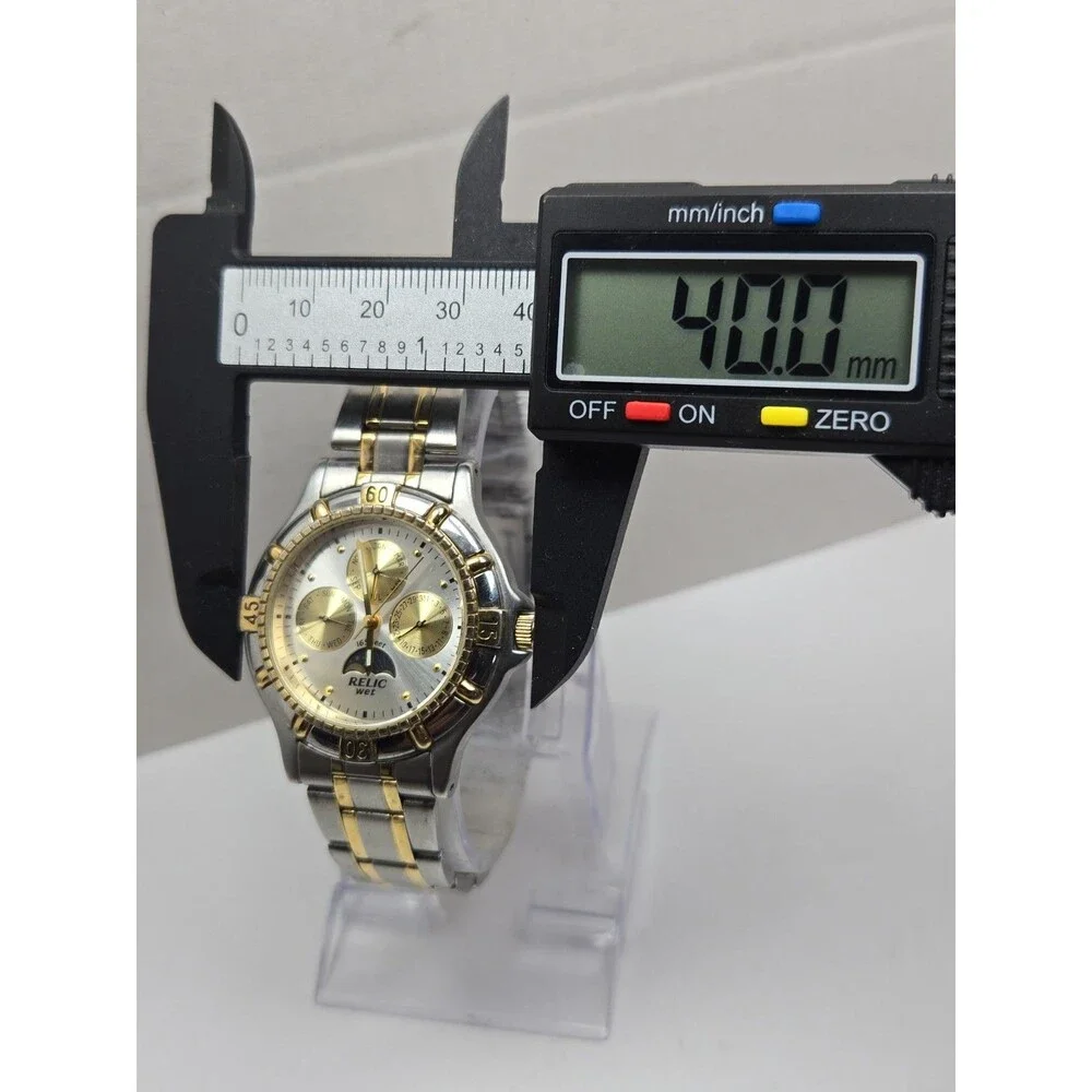 Vintage Relic Wet Mens Moon Phase Calendar Two Tone Stainless Quartz New Battery